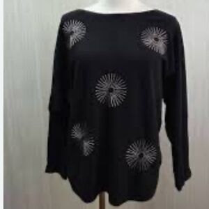 LIV Milano - Black Long Sleeve Top with Metallic Starburst Embellishments
